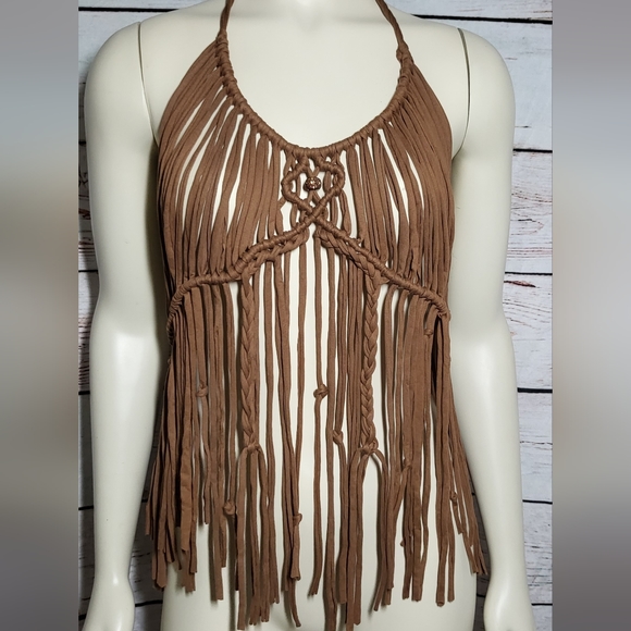 Gorgeous brown macreme tunic tank top with rhinestone bead - Picture 1 of 8